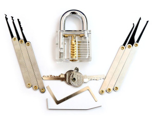 Transparent Practice Padlock with 8PC Lockpicking Tools (Combo 8-A)